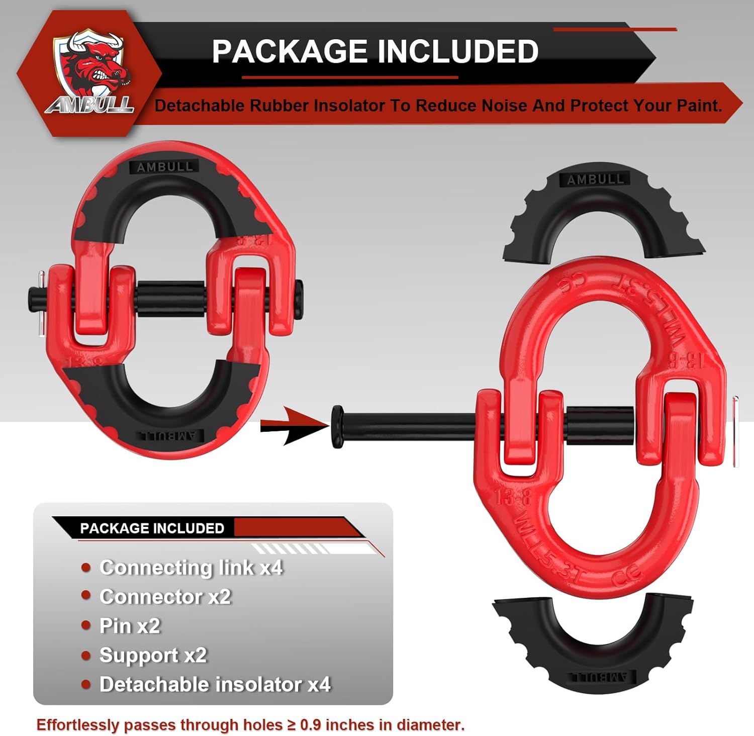 2 Pack 1/2" Safety Chain Connector Link, G80 Tow Hitch Hammerlock Coupling Link, Tow Chain Connector with 12000 lbs Loading (Red) - Image 3