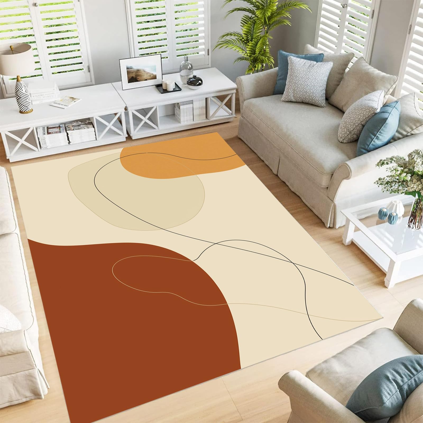 Grand tapis minimaliste 150x210 cm crème lavable et antidérapant pour le salon
