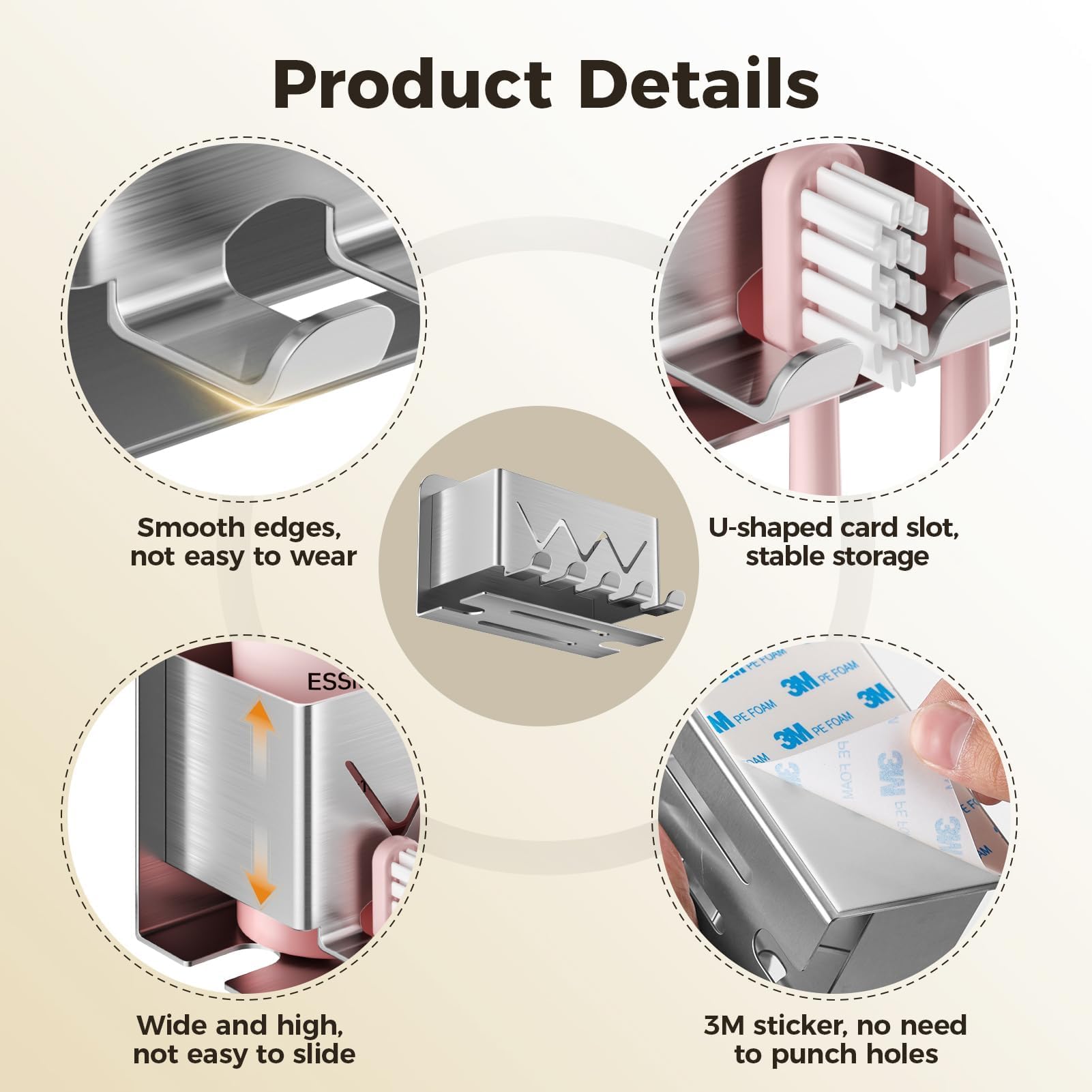 Support Mural Pour Brosse à Dents – Acier Inox 304, Adhésif Puissant, Rangement Malin Sans Perçage - 2