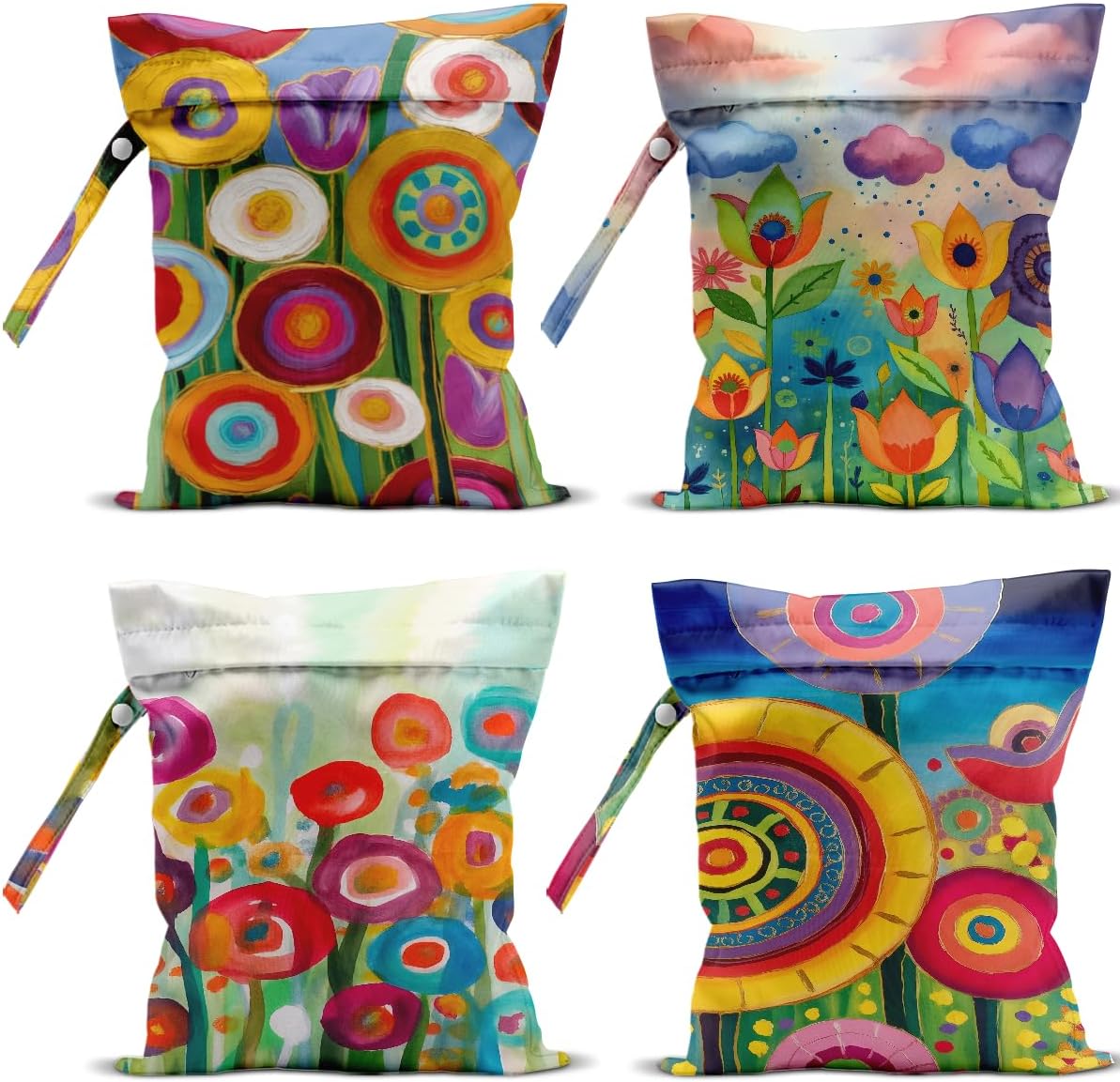 4 Pack Cute Wet Bag Waterproof Washable Wet Dry Bag for Swimsuit Dirty Clothes Diaper Travel Beach Pool Gym Bachelorette Party Toiletries Beach Essentials，Colorful Wildflowers Bouquet Flower Decor