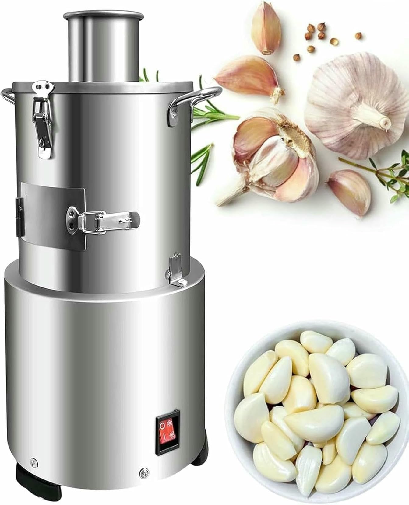 FHRKA Electric Garlic Peeler Machine, 200W Stainless Steel Commercial Whole Garlic Peeling Machine for Restaurants Barbecue Shops Canteen Hotels