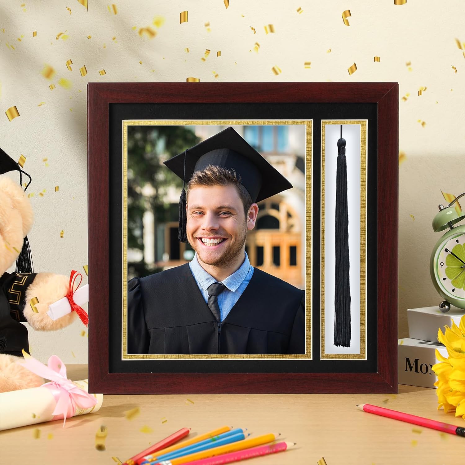 Graduation Photo Frame 8 x 10 with Tassel Holder for Pictures Photo Frame Elegant Double Mat 2026 Graduation Decor Gift for Graduate