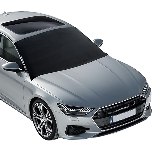 EcoNour Windshield Cover for Ice and Snow - Universal Fit for Car, SUV, Truck, Heavy Duty 600D Oxford Fabric Frost Protector for Ice & Sleet, Includes Anti-Theft Straps, Medium (69"x42")