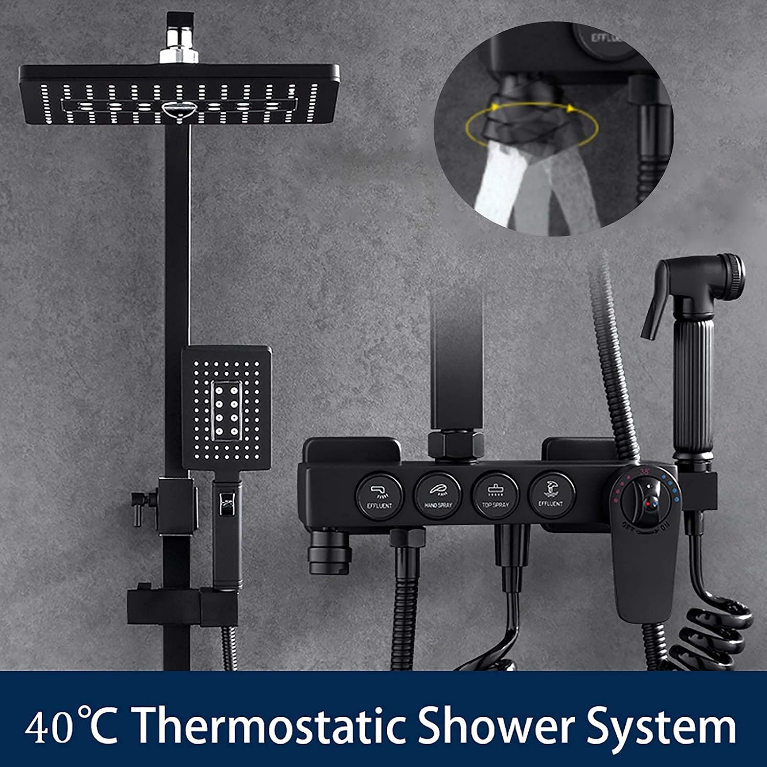 LUNEZY Black Shower Combo Set Thermostatic Bathroom Shower Faucet Set with Rainfall Shower Head, Handheld Shower, Bathtub Faucet, Bidet Spray