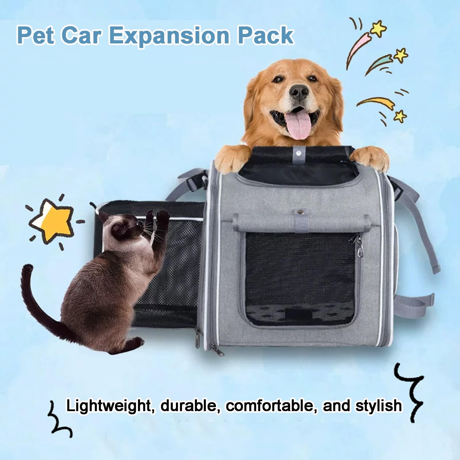 Mochila Perro Pequeño Soporta 12 Lbs Plegable Expandible Transportín Gato | Bien Ventilado con Correa de Seguridad Interior, Cesta de Bicicleta para Perro(Style 2)
