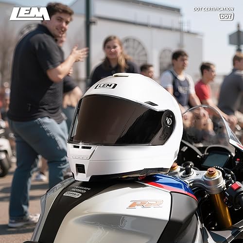 Miniatura 9 de Casco modular para motocicleta LEM de fibra de vidrio, casco integral para motocicleta con visera abatible para viajes, certificado DOT, visera