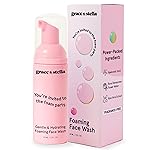 grace & stella Award Winning Travel Face Wash (60ml) Hydrating & Gentle Foaming Facial Cleanser with Hyaluronic Acid, Rose Water, Aloe Vera - Moisturizing Cleansing Foam for Normal to Very Dry Skin