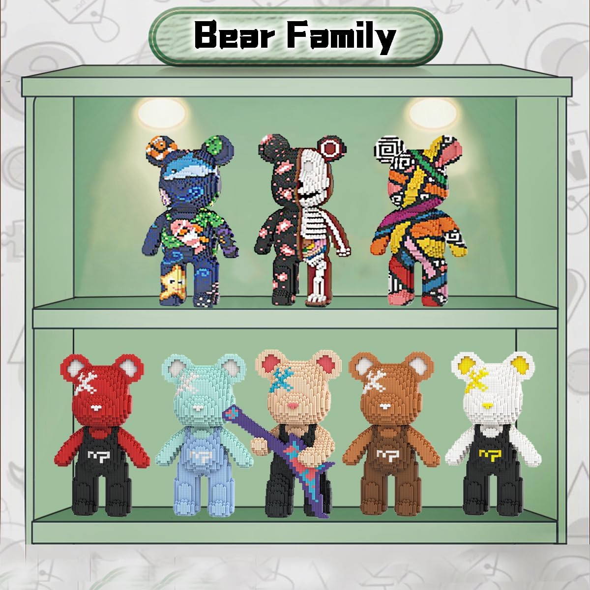 Rainbow Graffiti Teddy Bear Micro Building Blocks Set(16.9inches) Christmas Bear Building Blocks Winktoys Gift for Adult and Kid