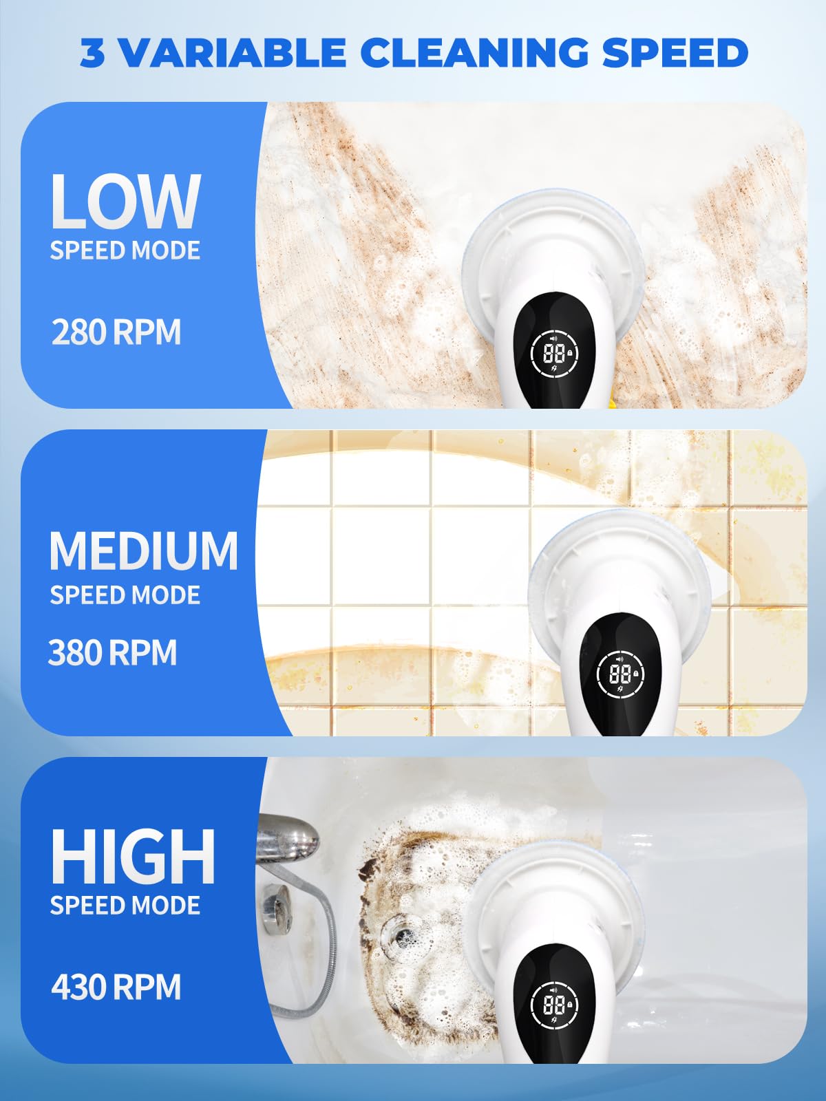 Electric Spin Scrubber Shower Scrubber with Long Handle for Cleaning Bathroom 9 Replaceable Brush Heads 3 Speed Modes Retractable Power Brush for Bathtub Tile Floor