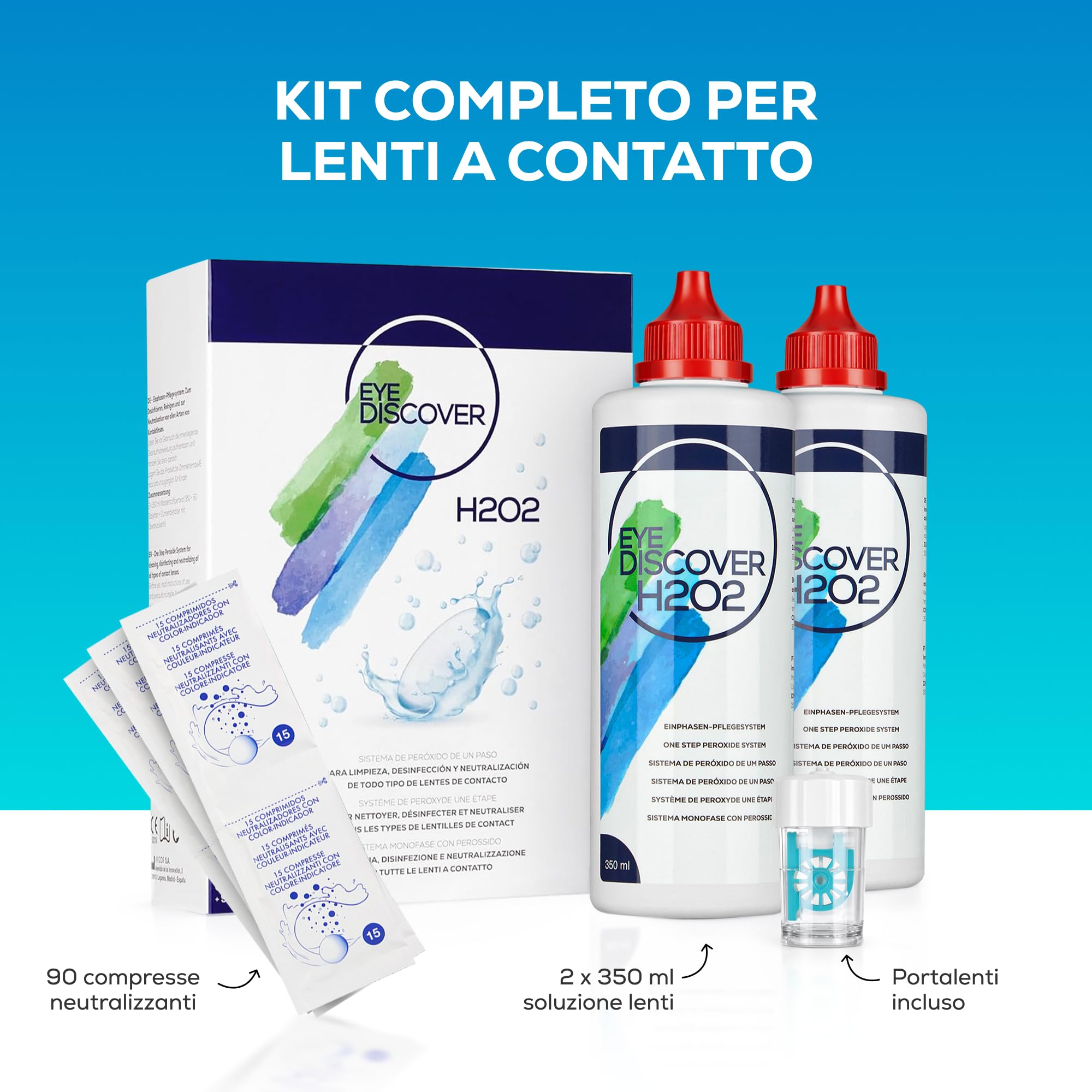 Soluzione al Perossido per Lenti a Contatto con Compresse Neutralizzanti e Portalenti Specializzato per Pulizia Profonda e Disinfezione, 2 x 350 ml