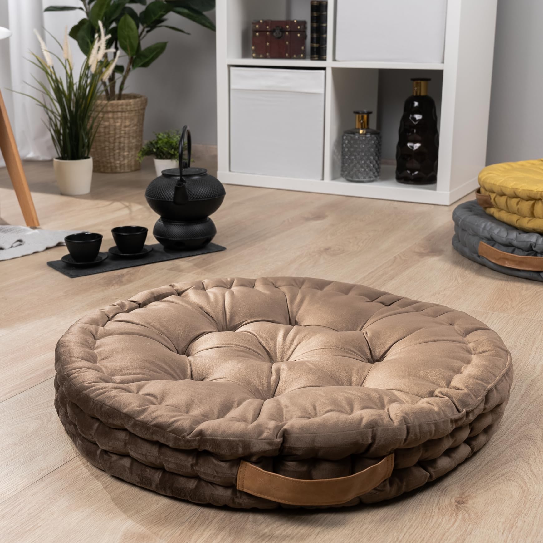 Paco Home Cojín Para Suelo Acolchado Asiento Distintos Colores Interior Blando Decorativo Redondo Liso Yoga Meditación, Farbe_MuVa:Türkis, Tamaño:58x58x6cm