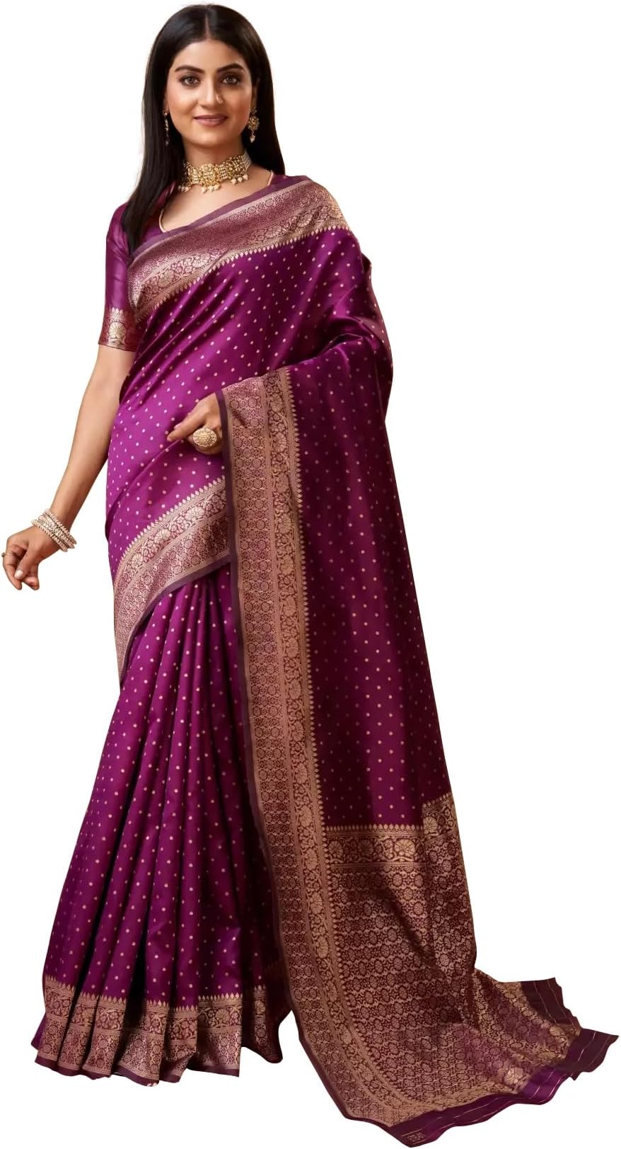 Women's Banarasi Saree Pure Kanjivaram Silk Saree Soft new ladies 2023 Design Wear Pattu Sarees Latest Cotton Party Sari collections With Blouse Piece for Wedding sadi (SAM PARI-113)