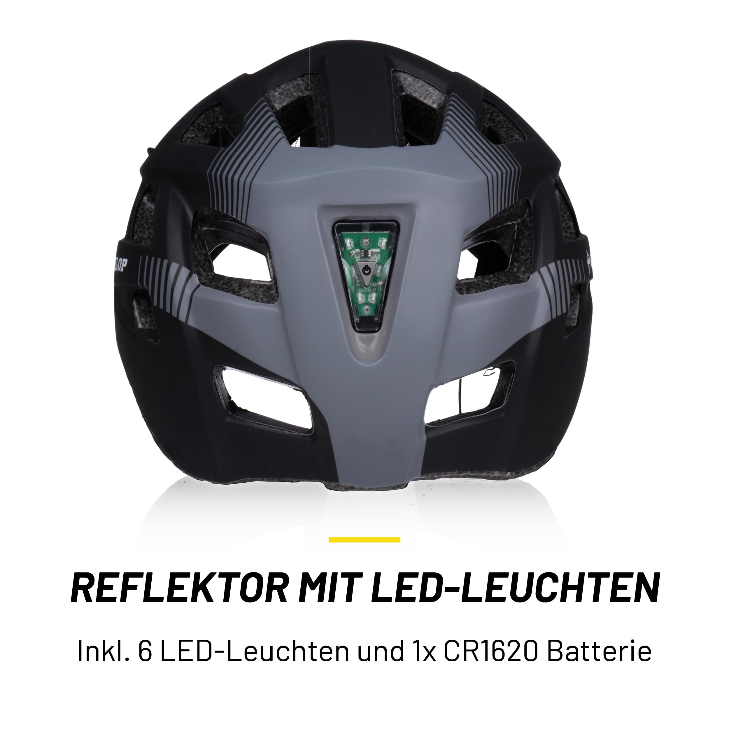 Dunlop Fahrradhelm Verstellbar von 58 bis 61 cm - Größe - mit LED-Beleuchtung 3 Lichtmodi - Schwarz