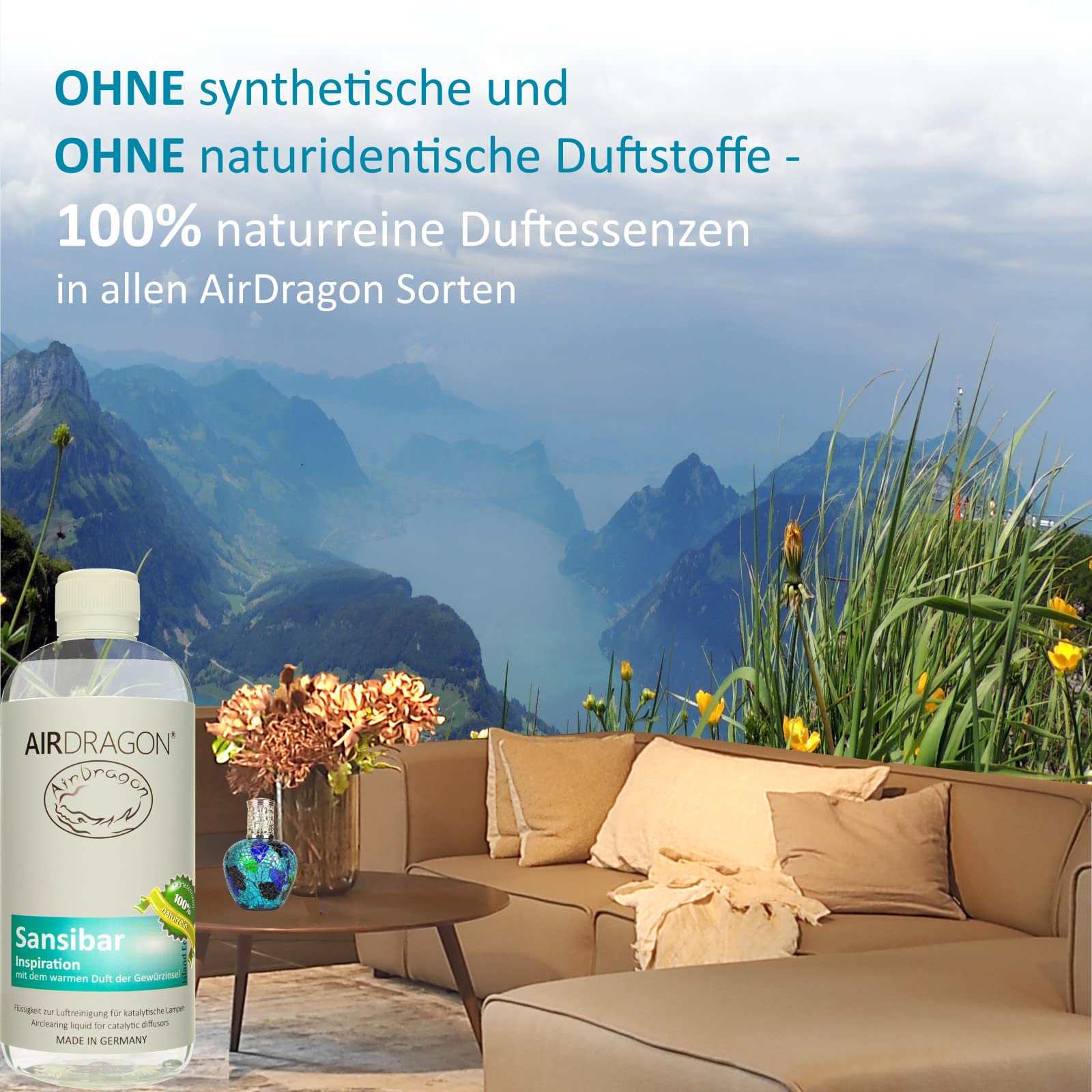 AIRDRAGON® Duft-Set - NEUTRAL + SANSIBAR - 2 x 1 Liter - katalytischer Raumduft ohne künstliche Duftstoffe - 100% naturreines ätherisches Öl - für jede katalytische Lampe - Made in Germany
