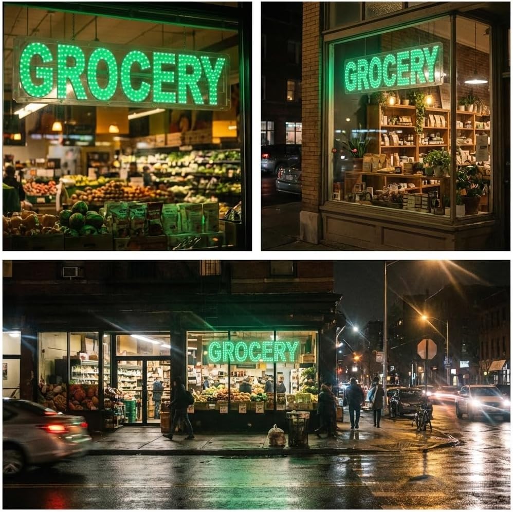 EPL GROCERY GREEN, LED 2G Blinking Sign, Eye-catching Sign, Super Bright, 8"x32", Remote Control, Fresh Market Business decor, Storefront display, Restaurant signage