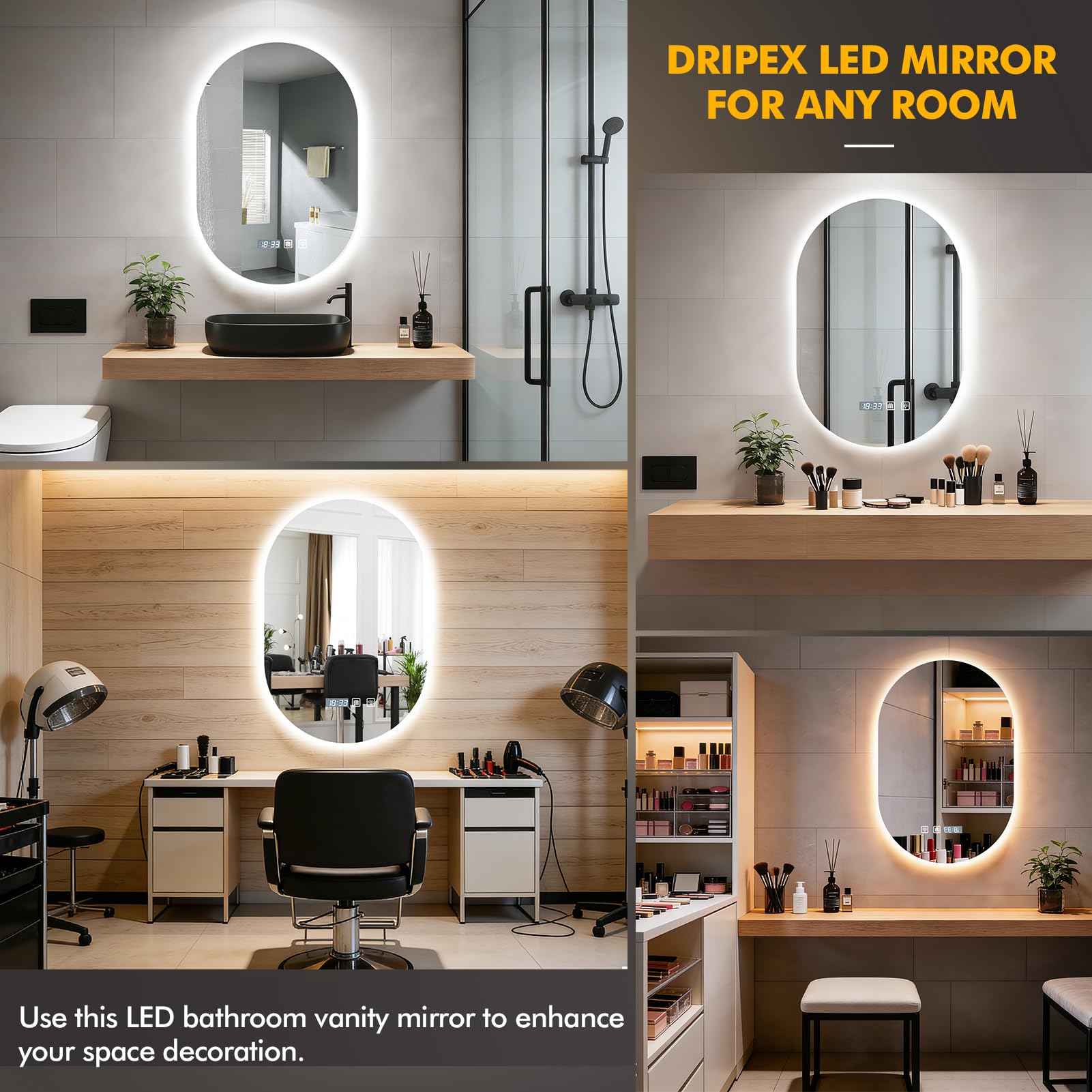 Miroir Salle de Bain avec Eclairage 50 x 75 cm,Miroir Salle de Bain Mural,Miroirs LED Sall𝐞 d𝐞 Ba𝐢n avec Anti-Buée,Interrupteur Tactile,Affichage Heure,3 Couleurs Lumière,Dimmable,Mémoire