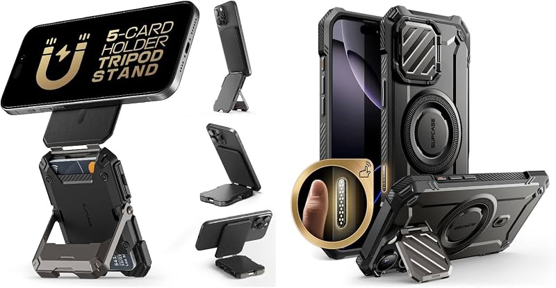Paquete para iPhone 16 Pro Max Case MagXT y MagSafe Wallet (negro)