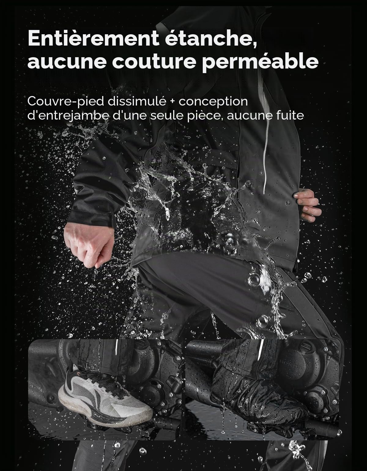 KEMIMOTO Combinaison de Pluie Moto Homme, 20000mm Imperméable Combinaison de Moto et Réfléchissante, Pantalon de Pluie Extérieur Blouson Léger pour Moto, Scooter, Touring