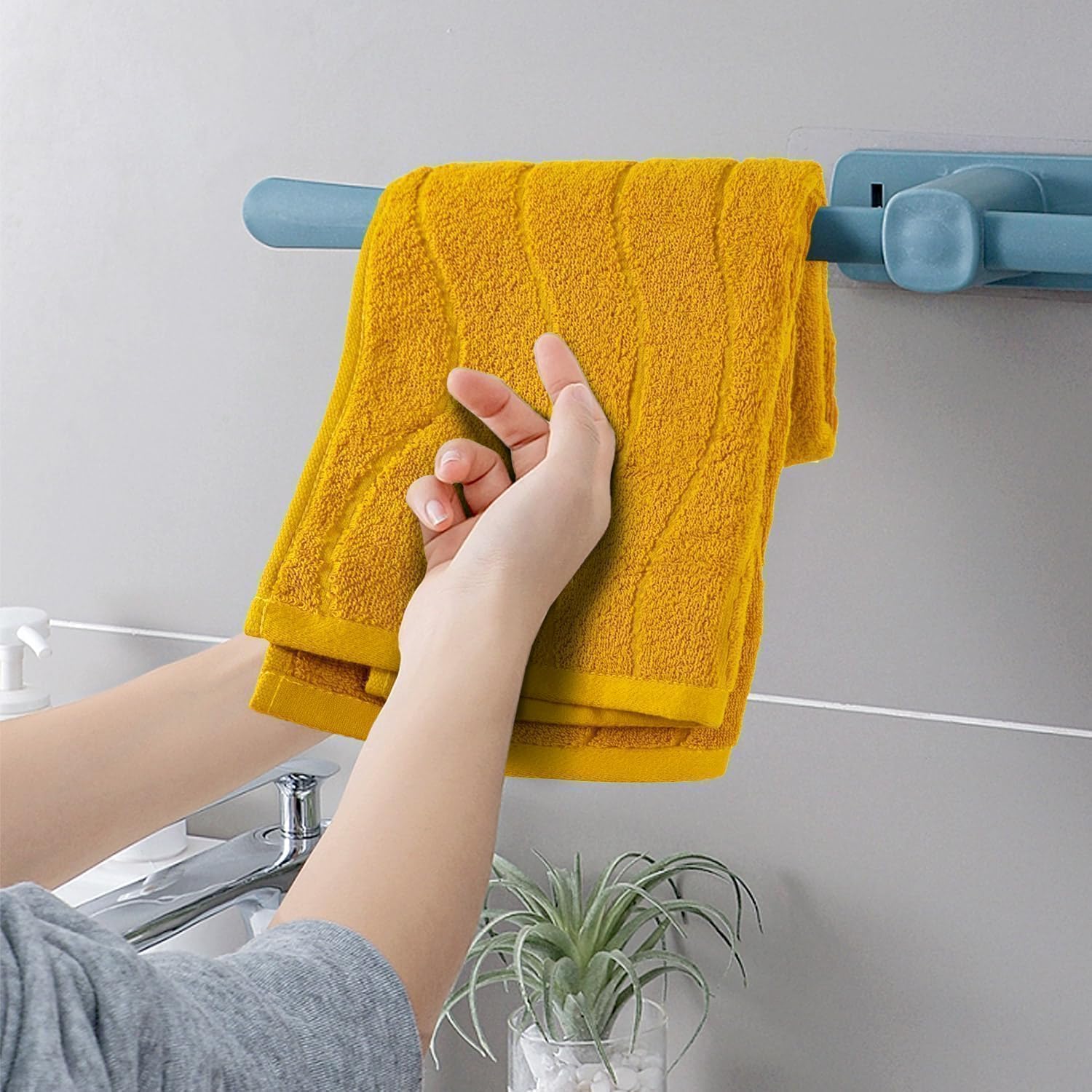 Jacquotha Wavy Striped Cotton Hand Towels, Set of 2, Dry Your Hand Instantly, 13x29 Inches, Mustard Kitchen Bathroom Towel - Image 5