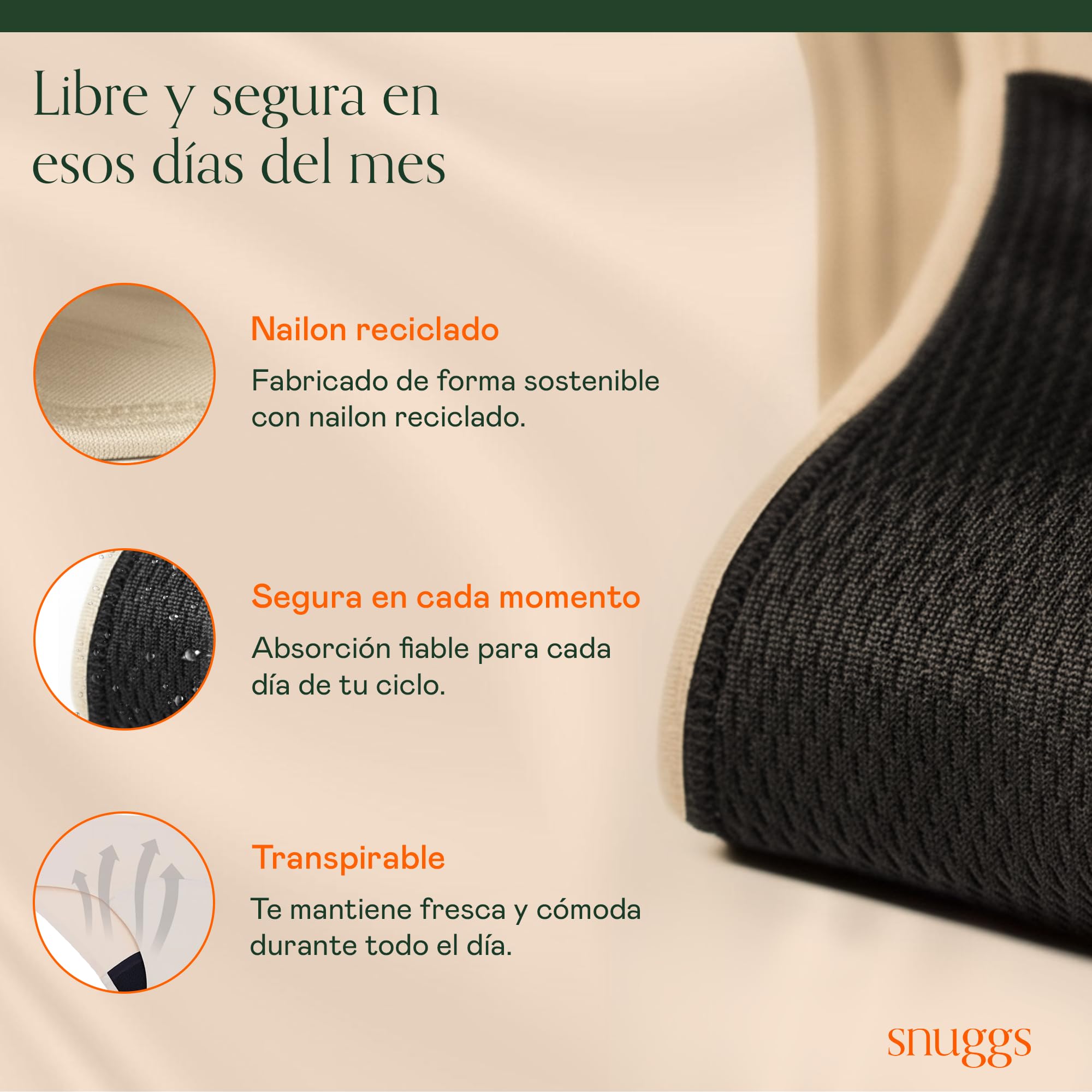 snuggs Period Underwear Classic - Braga de período para Sangrado abundante | Ropa Interior Menstrual Fina y Absorbente