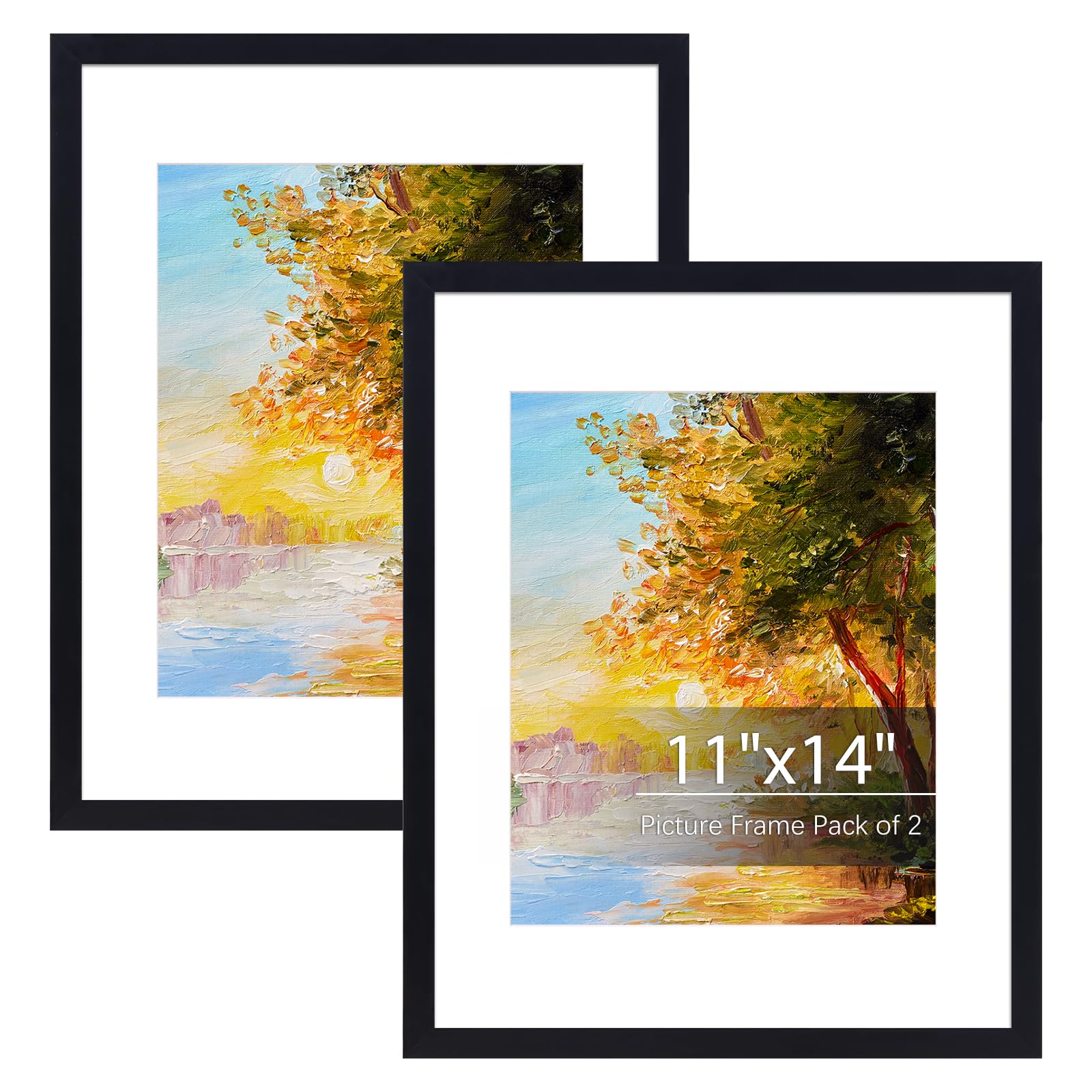 Fixwal 11x14 Picture Frame, Fits 8x10 with Mat or 11x14 Without Mat, Black