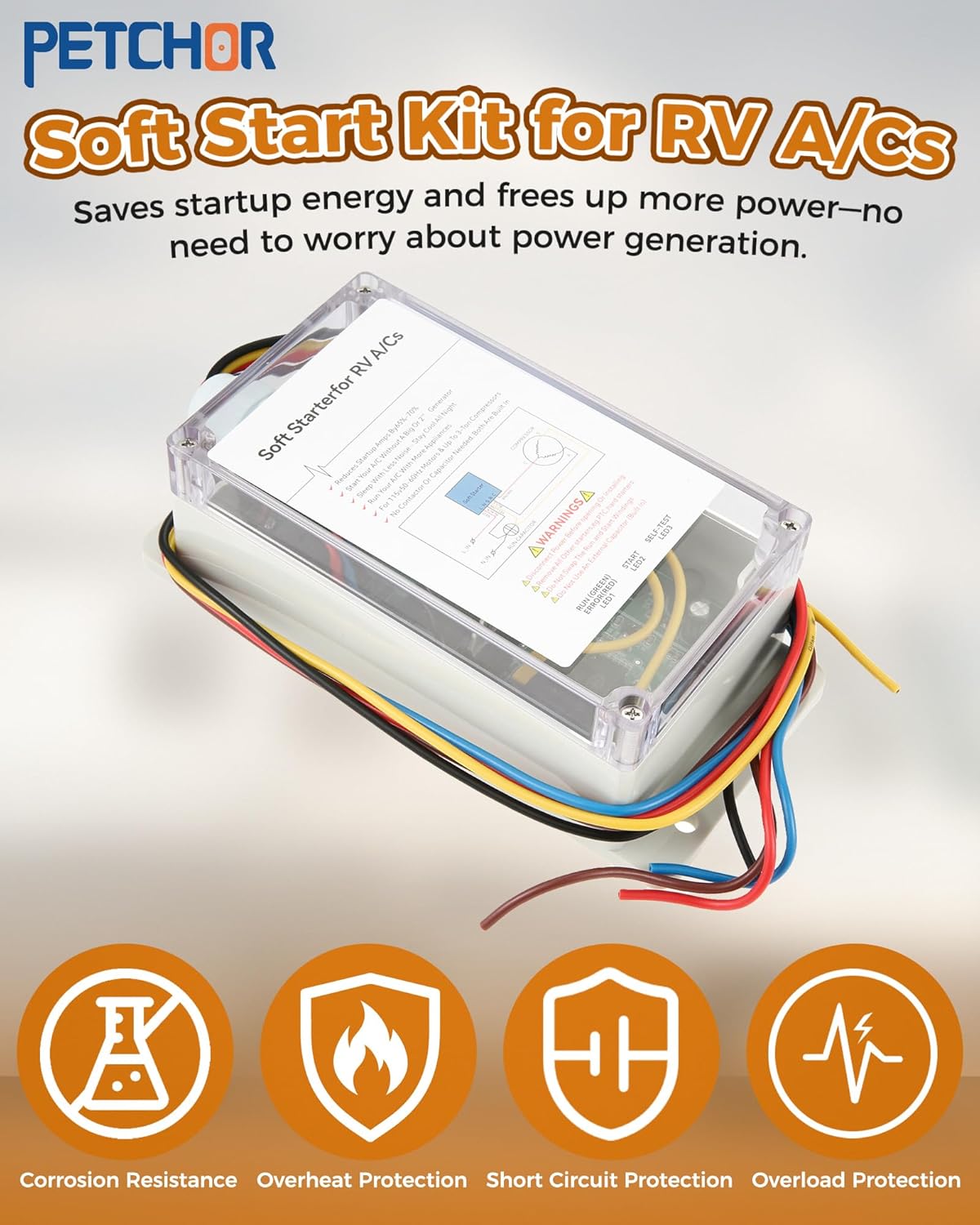 Soft Start Kit for RV Air Conditioner, HVAC Soft Starter for Motorhome, Van, Camper, Trailer Air Conditioner, Easy Start an A/C & Appliances on RV Power with a Small Generator