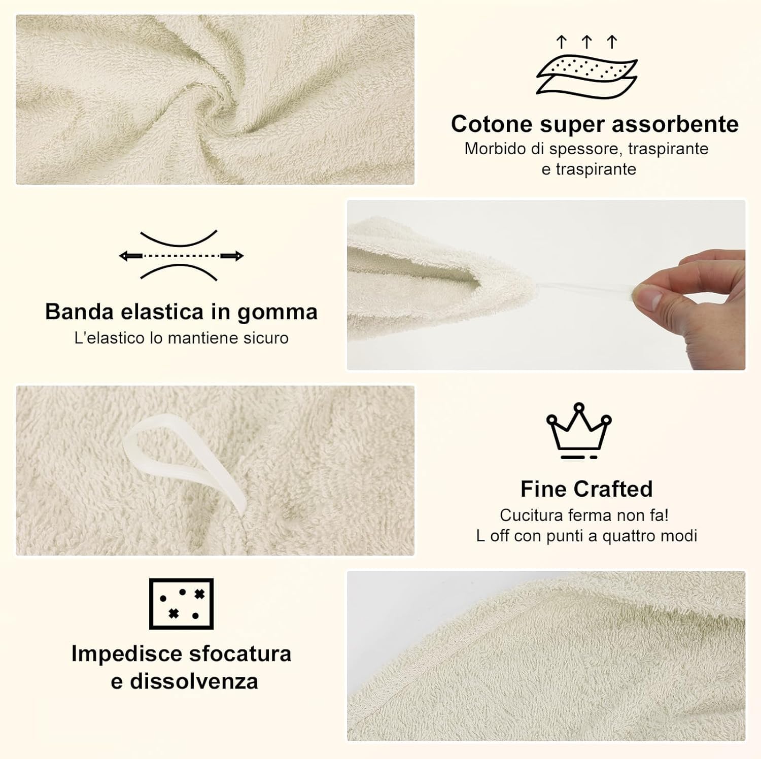 nice homeit Set 2 Asciugamani Capelli Turbante - 100% Cotone filato ad anello, Morbidi e confortevoli. MADE IN ITALY (BEIGE)