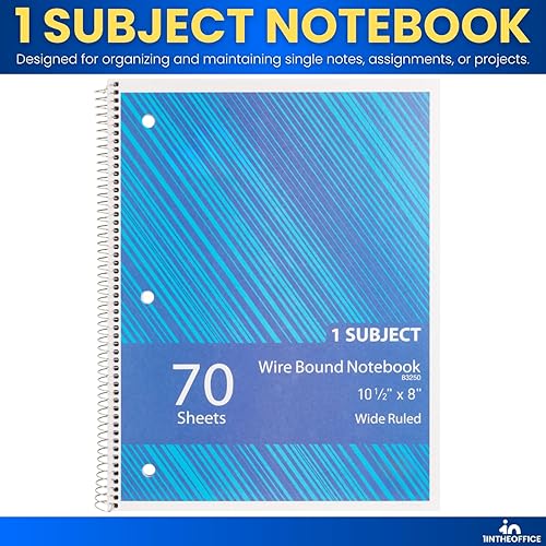 Miniatura 8 de 1InTheOffice Cuaderno de espiral con rayas universitarias de 10.5 x 7.5 pulgadas, cuadernos de 1 materia, cuadernos de espiral encuadernados con