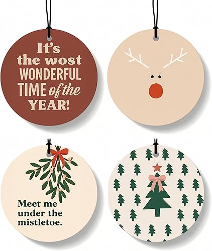 Miniatura 12 de Ambientador de aire bohemio de Navidad para automóvil, 4 piezas, feliz y brillante, Navidad, Papá Noel, ambientador colgante para autos, armario