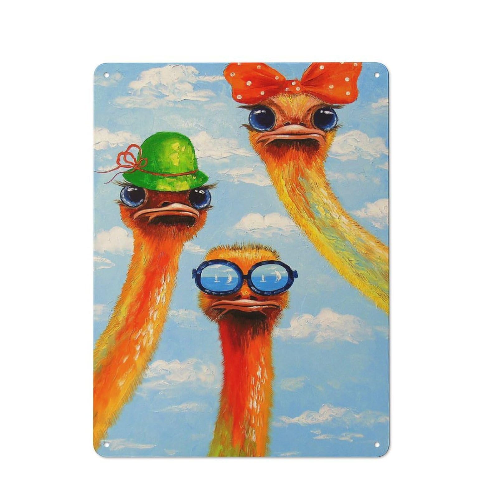 Junmoney Friends Ostriches Tin Sign 40X30cm With For Garage Wall, Retro Decor, For Kitchen, Dining Room And Home Bar Wall Decor