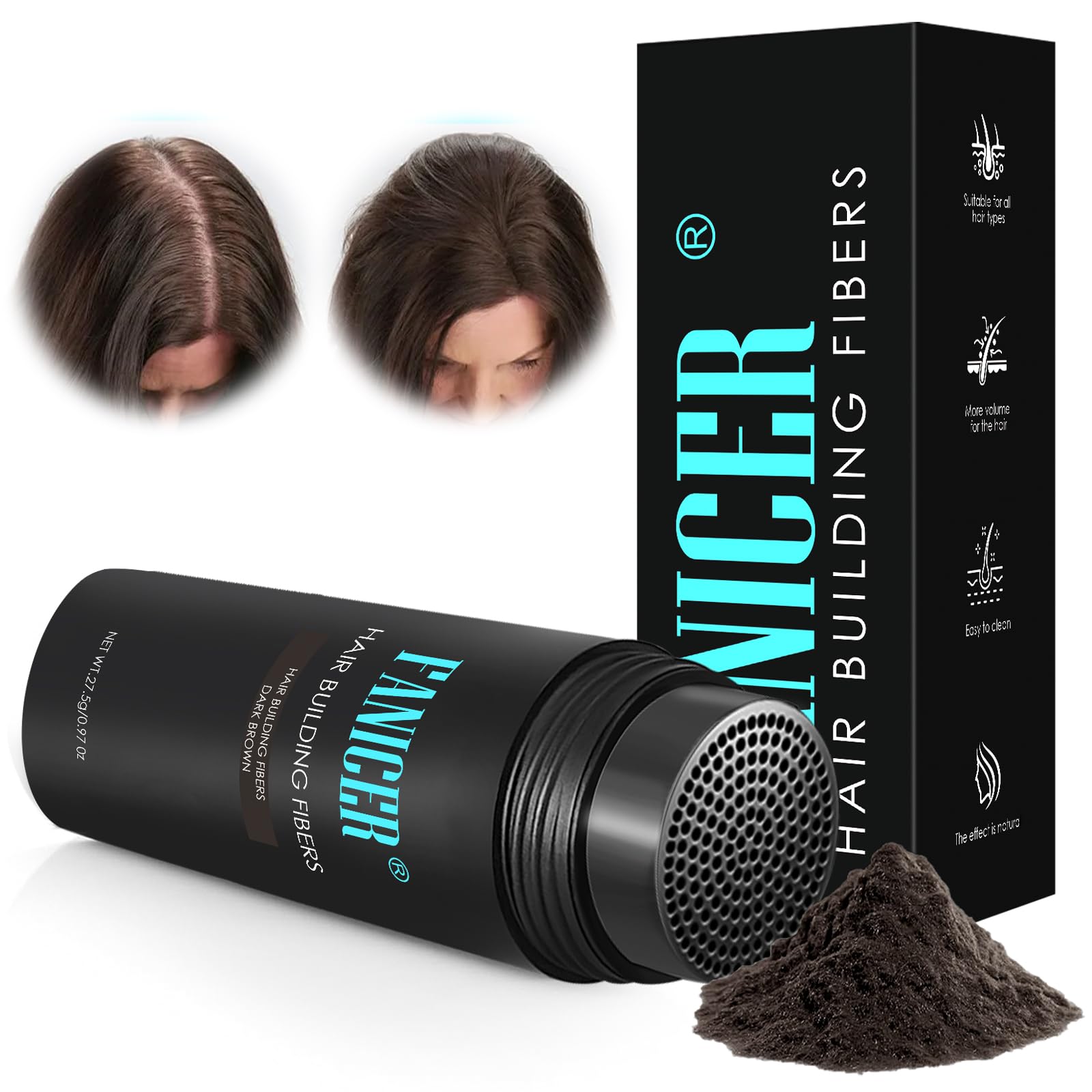 27,5 G Fibre Capillari - Polvere Densificante Chiarseate - Soluzione Perdita Capelli Uomini Donne (Marrone Scuro)