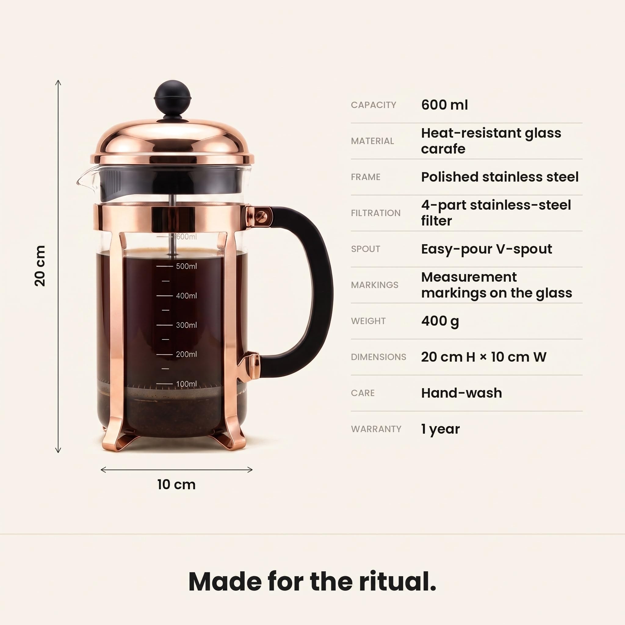 InstaCuppa French Press - Copper Coffee Maker -8