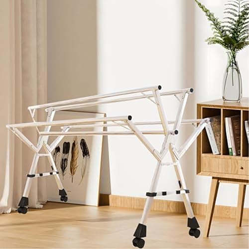 Miniatura 3 de Industrial-Grade Folding Drying Rack, 5-Rod Stainless Steel Laundry Hanger, Heavy Duty, Space-Saving, Retractable for Balcony, Bedroom (94in 94in)