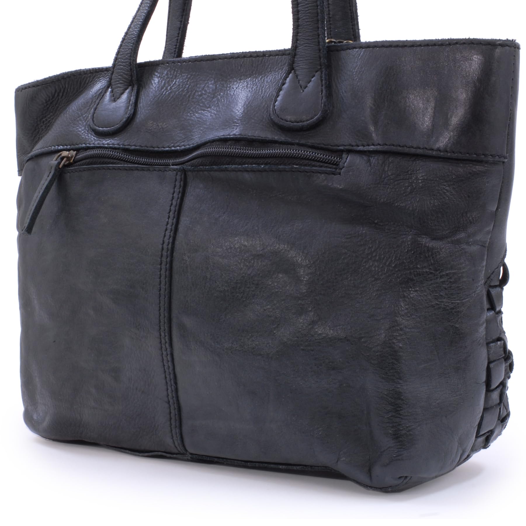 Catwalk Collection Handbags - Bolso de Hombro de Piel Lavada - Tote Bag Mediano de Mujer - Bolso Trenzado Multibolsillos - Matilda