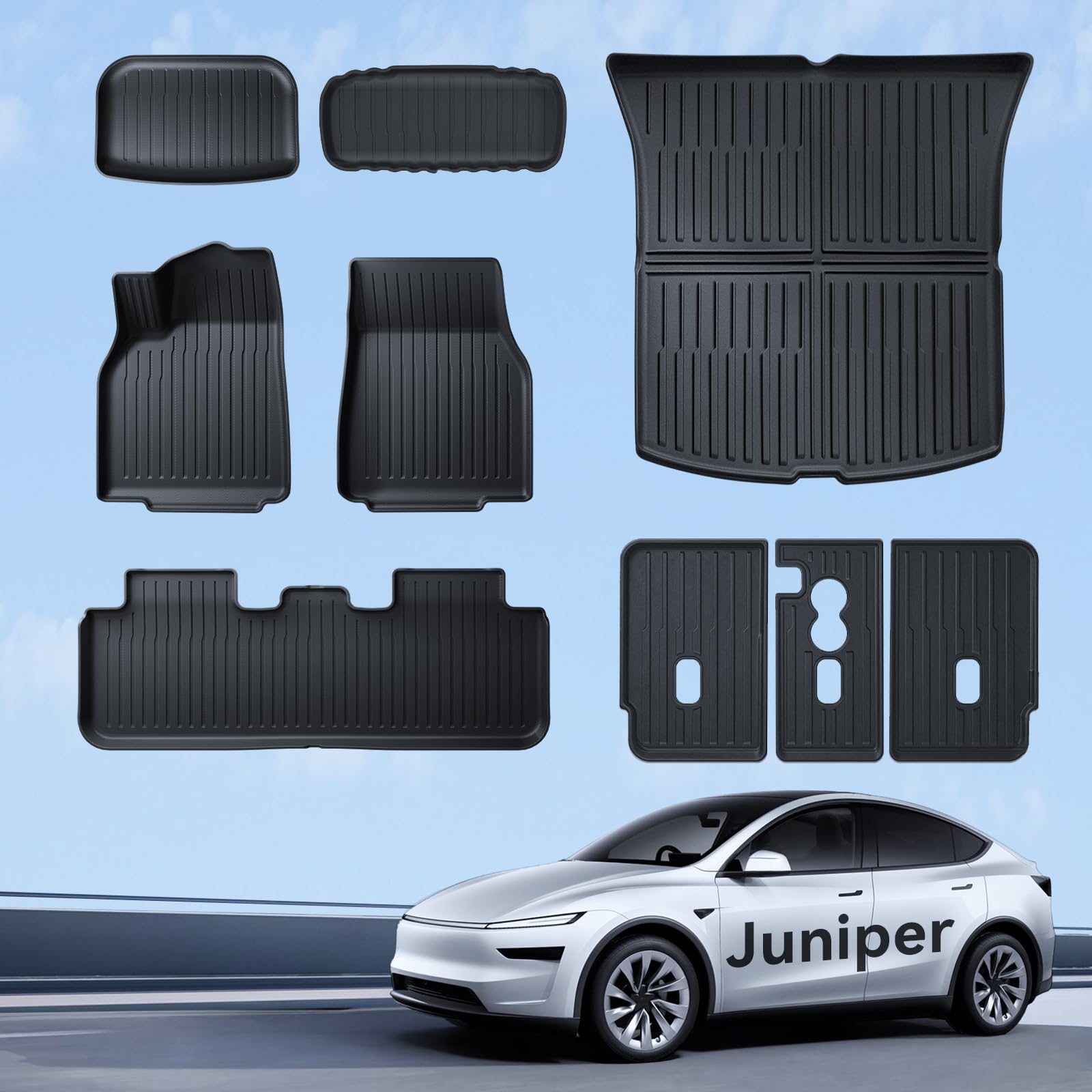 Lot de 9 tapis de sol pour Tesla Model Y 2025-2026 standard RWD TPE toutes saisons 3D bord haut antidérapant imperméable tapis de coffre et deuxième rangée de sièges housse arrière pour modèle Y