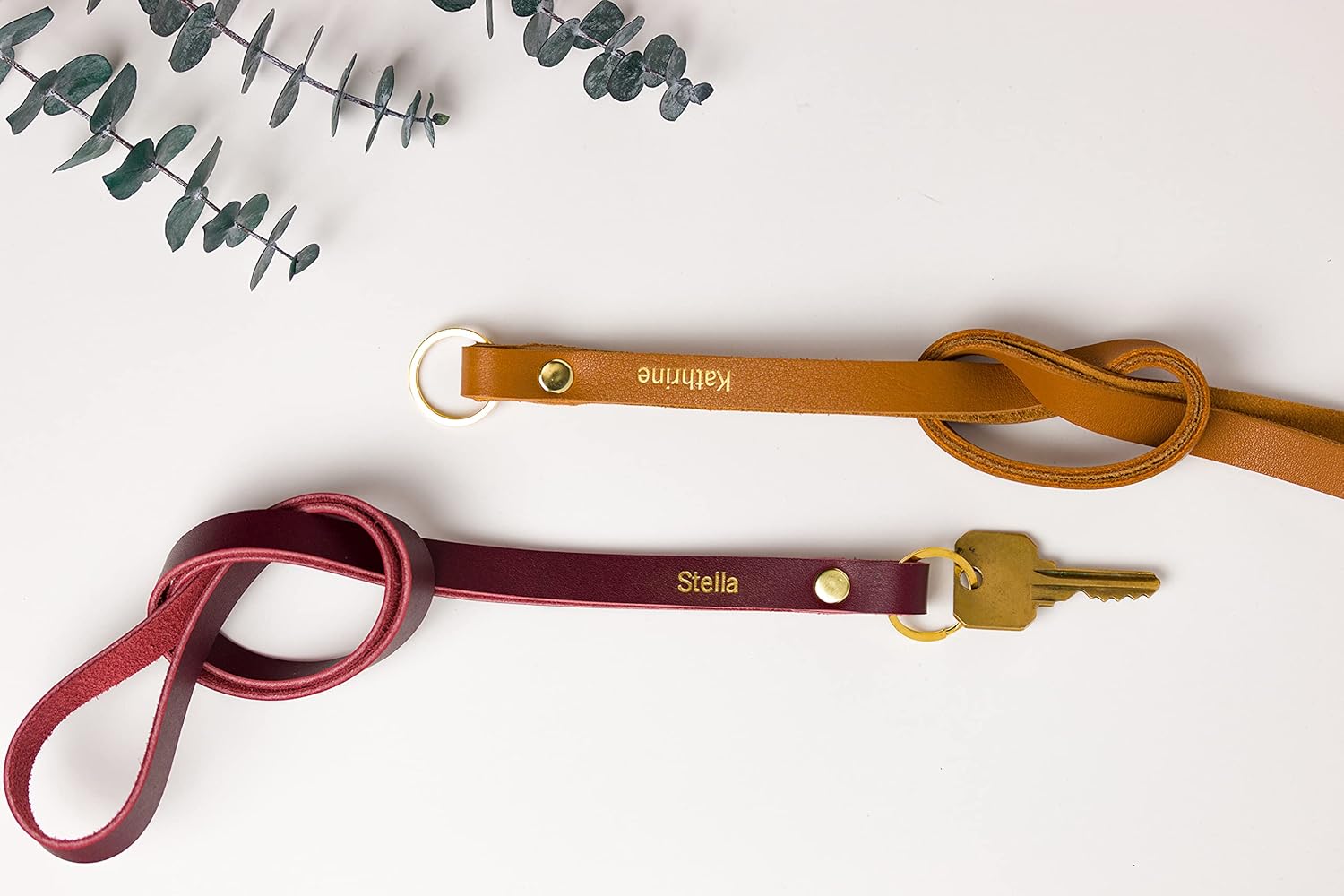 Keyaiira - Personalized Thin Leather Lanyard - real leather custom key chain monogram key ring great nurse graduation men woman teacher house warming 3rd anniversary customized id badge holder