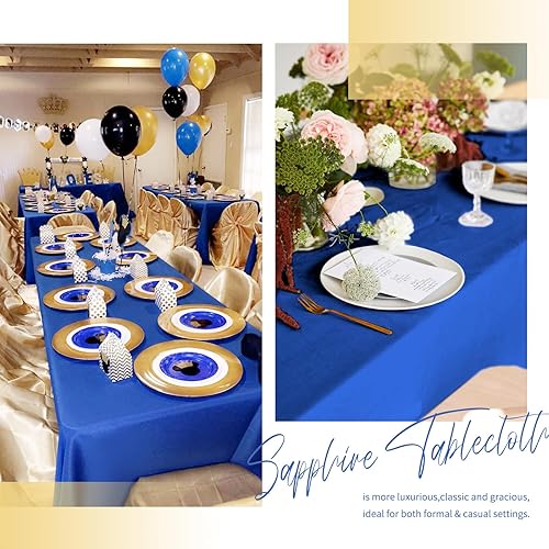 Miniatura 8 de Showgeous Paquete de 5 manteles rectangulares color azul real, 90 x 132 pulgadas, poliéster, resistentes a las arrugas, para mesas rectangulares de