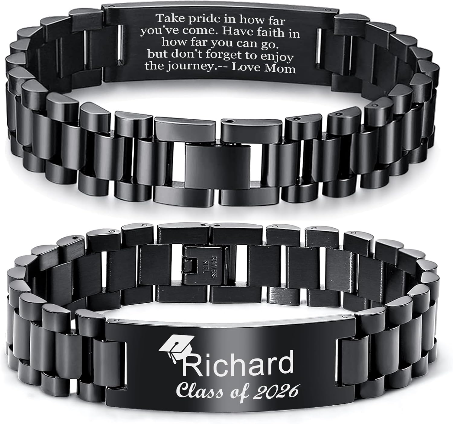MEALGUET Graduation Gifts for him,Customizable Graduation Bracelet, Inspirational College Graduate Class Of 2026 Gift, Stainless Steel Handsome Link Bracelets for College Graduates