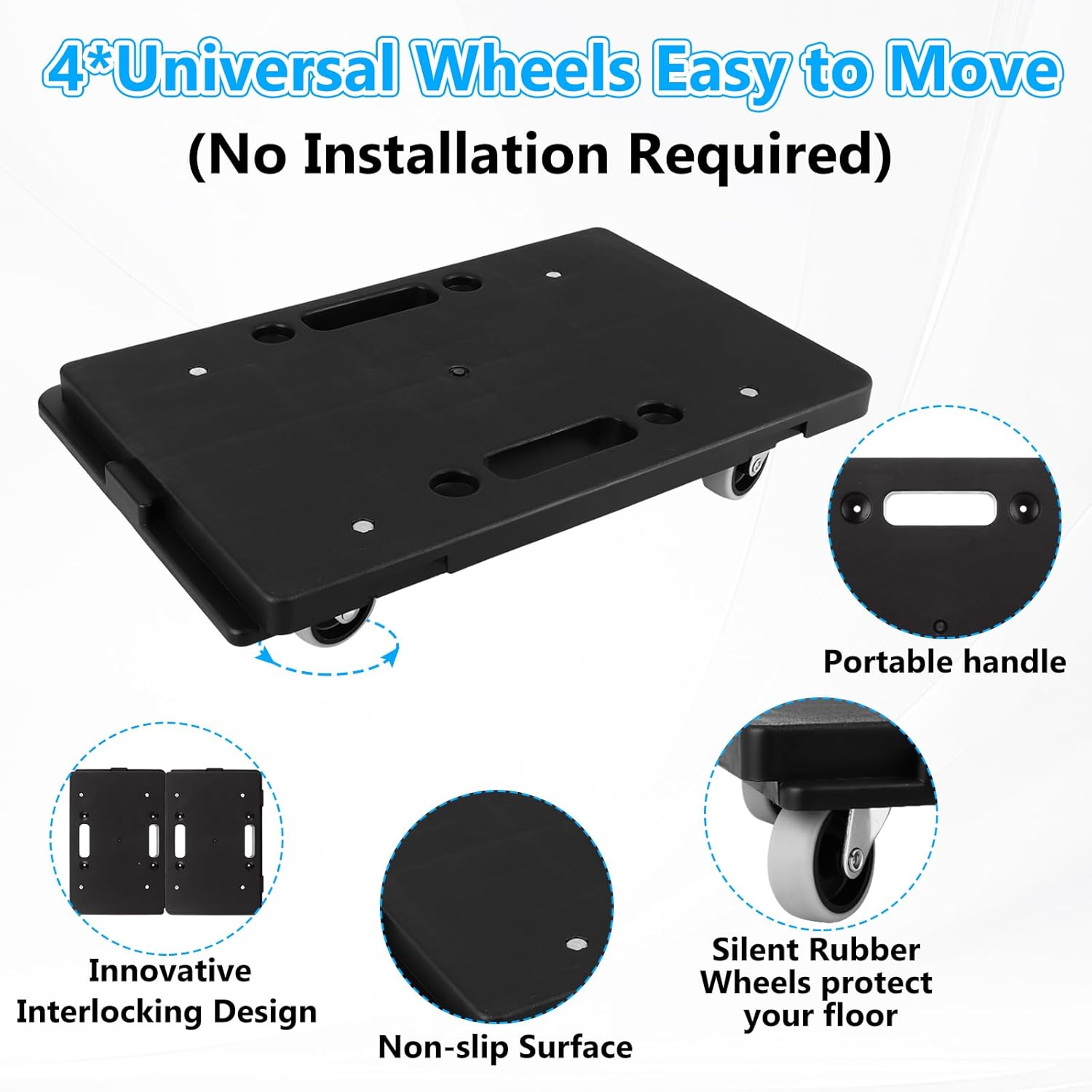 LANIAKEA 2 Pack Furniture Dolly, Small Dolly with Wheels, 16.3 x 11 inch Furniture Moving Dolly 4 Wheels Heavy Duty Mini Dolly, Portable Flat Dolly Moving Cart for Moving, 500 Lbs Capacity (Black)