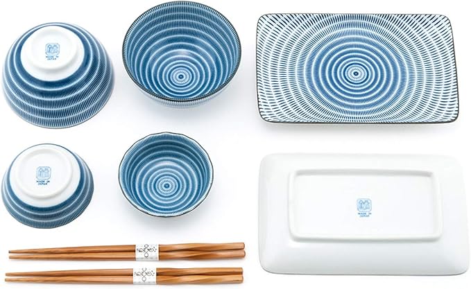 Set de 8 Platos de Sushi, Vajilla Japonesa, Cerámica, Azul Tokusa miniatura 2
