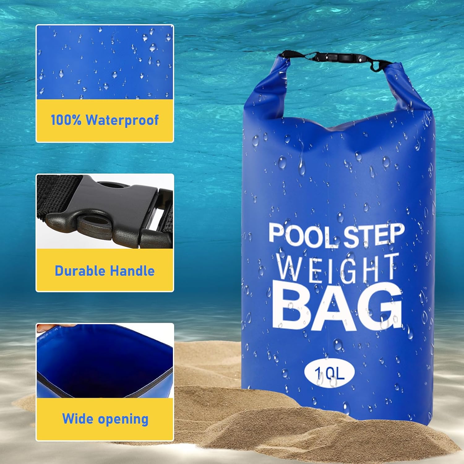 Pool Step Weights, Pool Ladder Weights for Above Ground Pools, 2 Pack 10L/25LB 500D PVC Pool Weights for Ladders, Waterproof & Tear-Resistant Sand Bags for Pool Steps - Image 3