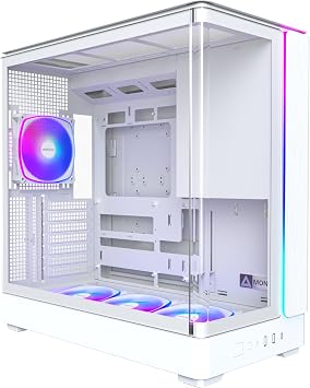 MONTECH King 45 PRO ATX PC Case, Curved Panoramic Glass, Chimney Airflow, 360mm Radiator Support, Compact Build for High Performance Systems, Four ARGB PWM Fans with Fan Hub, White | 435mm GPU 360mm USB-C GPU