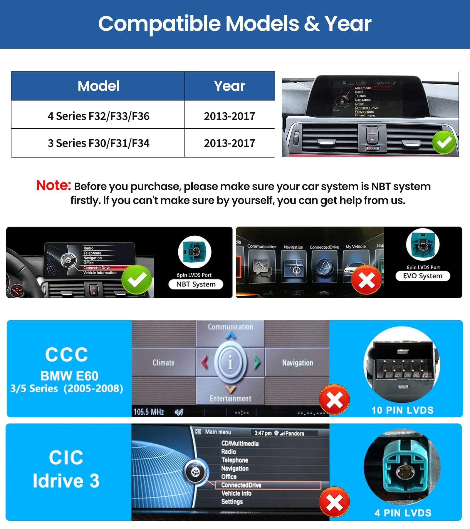 CAMECHO 8 Core 4G+64G Snapdragon Android 15 Radio de Coche para BMW Serie 3 4 F30 F31 F32 (2013-2017) para NBT-System,Pantalla de 10.25" con Carplay Android Auto Mirror Link WiFi 4G Bluetooth5.1 FM