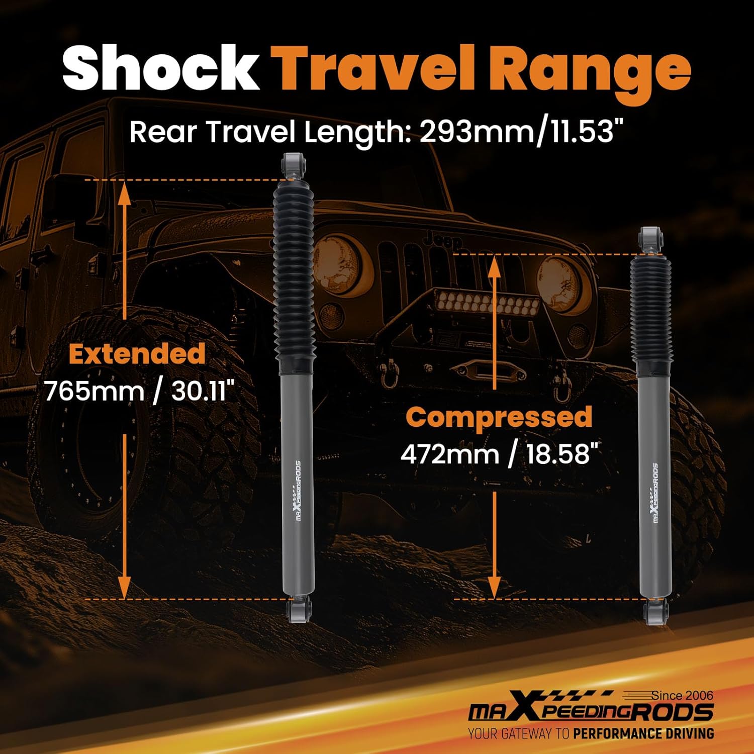 maXpeedingrods 0-6" Rear Shock Absorbers for Ram 3500 4WD 2003-2024, G1 Version