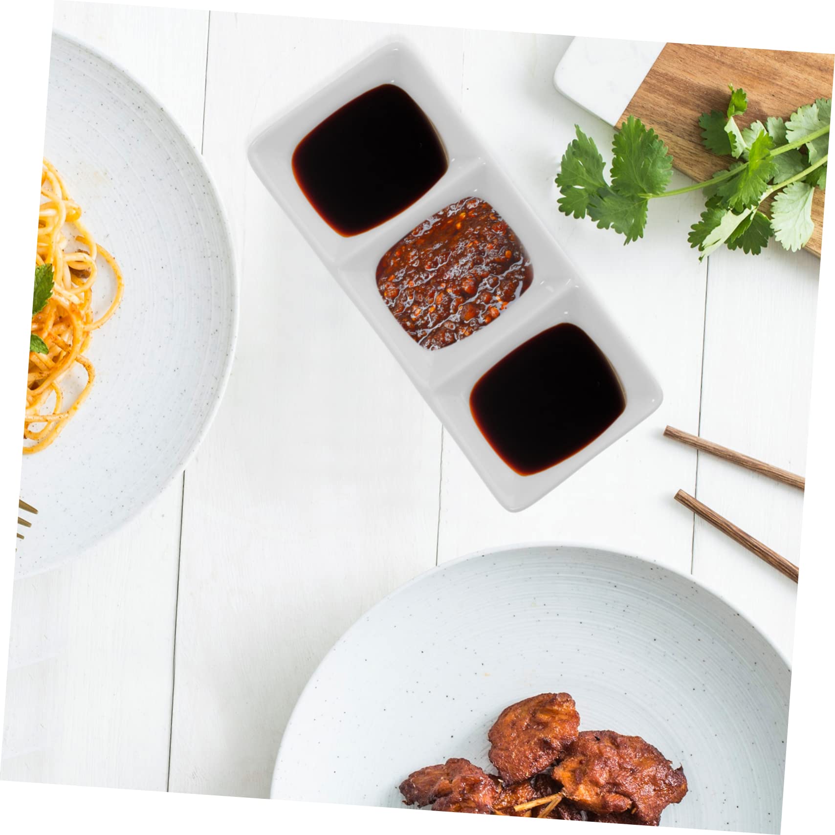 BESTonZON Lot de 5 mini assiettes à trois grilles - Petits bols en verre - Soucoupes à ketchup - Lot de 3 bols à sauce en céramique - Petit -