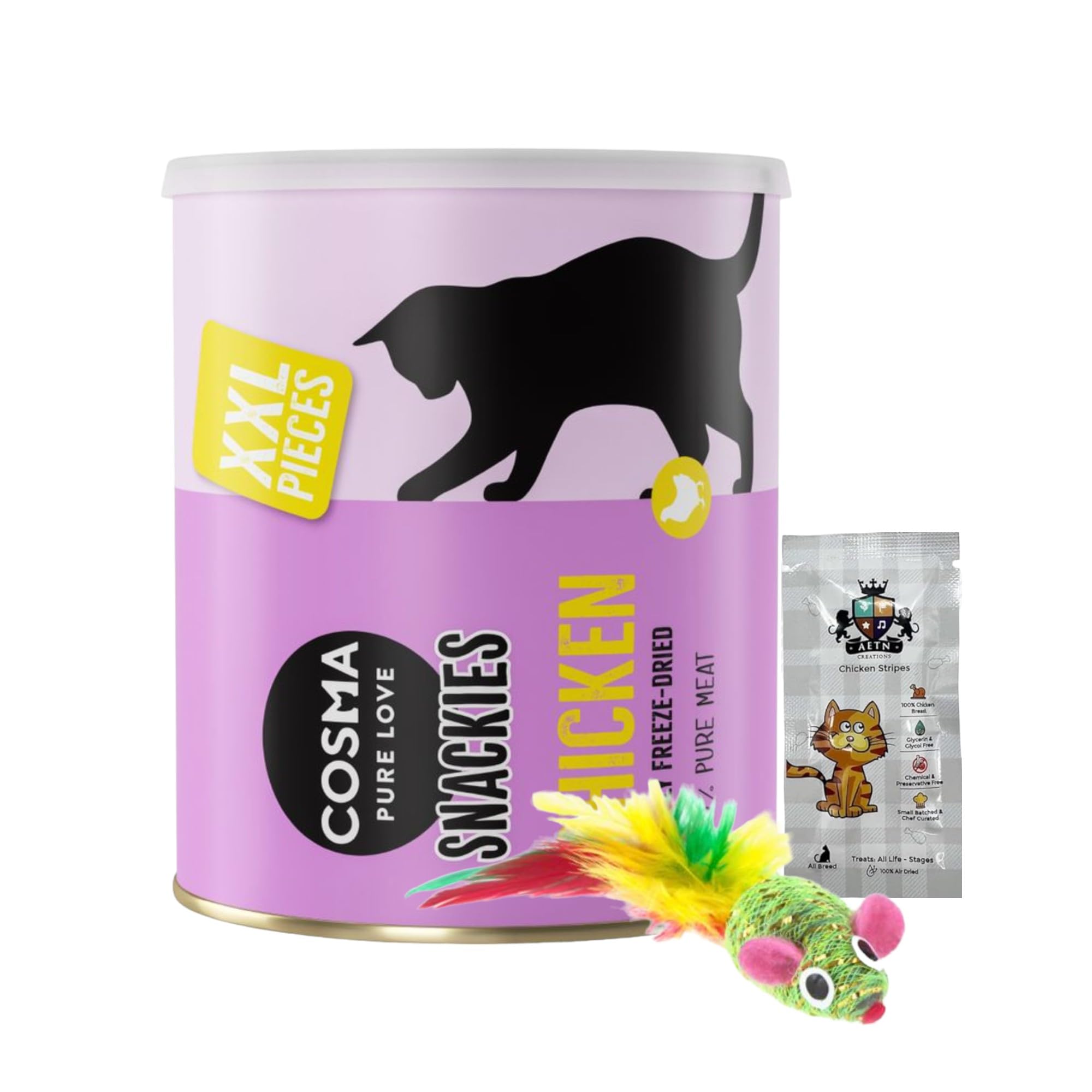 AETN CreationsCat Treat Bundle – Freeze Dried Chicken Snacks 200g – Grain Free, High Protein Treats for Adult Cats with AETN Exclusive Cat Coaster