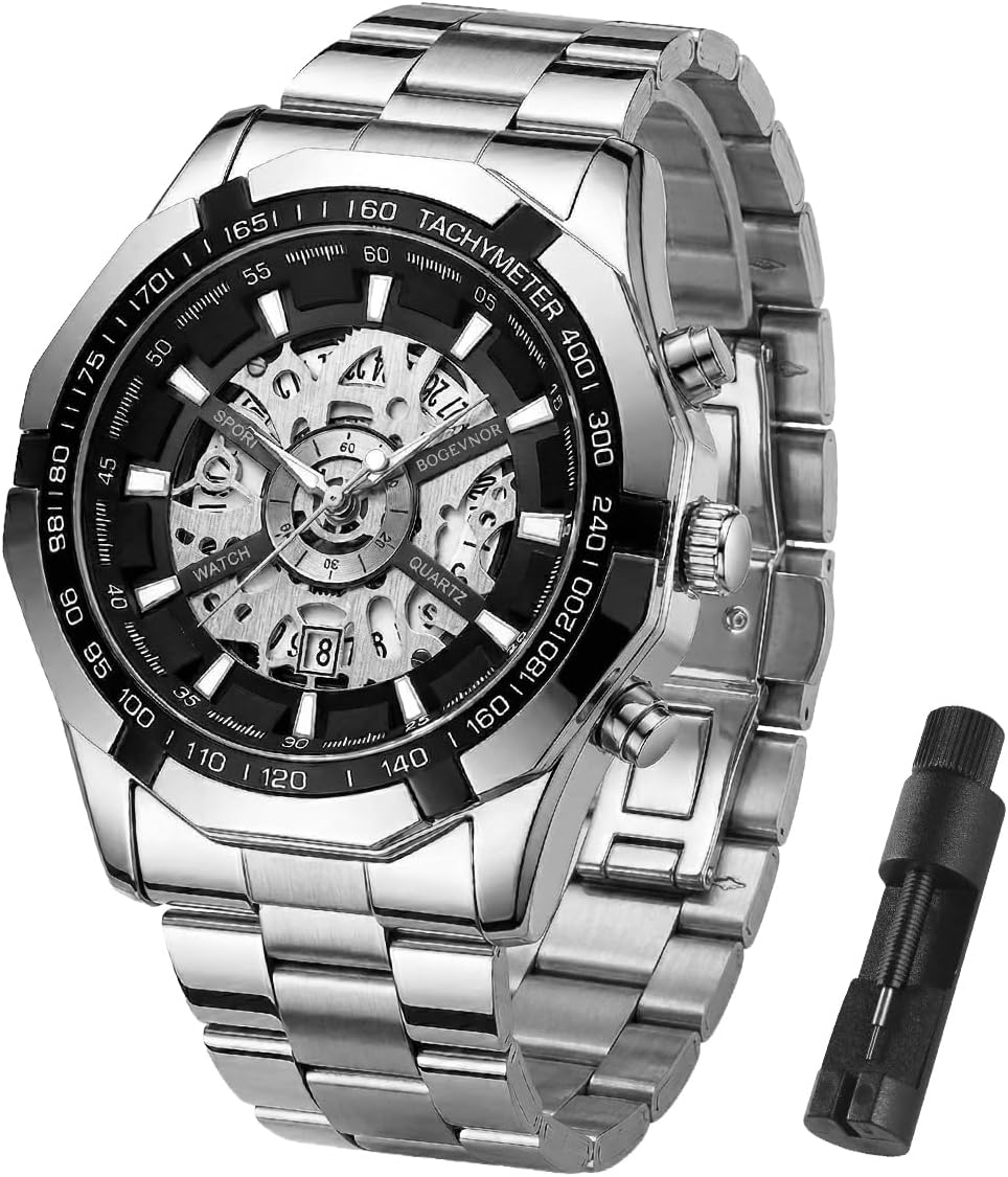 Decorative Watches for Men Quartz Analog Watch Men Luminous Waterproof Dress Watches, Mens Wrist Watch with Calendar Window Stainless Steel Watch Gifts for Man, Non-Chronograph