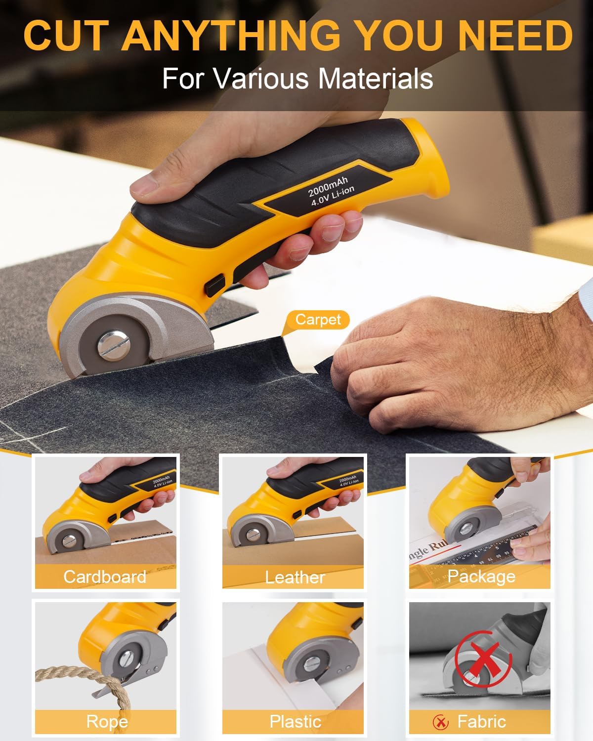 Cardboard Cutter Electric Box Cutter, Father Day Gifts for Dad from Daughter Son Wife, 4V Cordless Electric Scissors Rotary Blade for Cardboard Recycling Rechargeable DIY Tools Cutting Carpet Leather