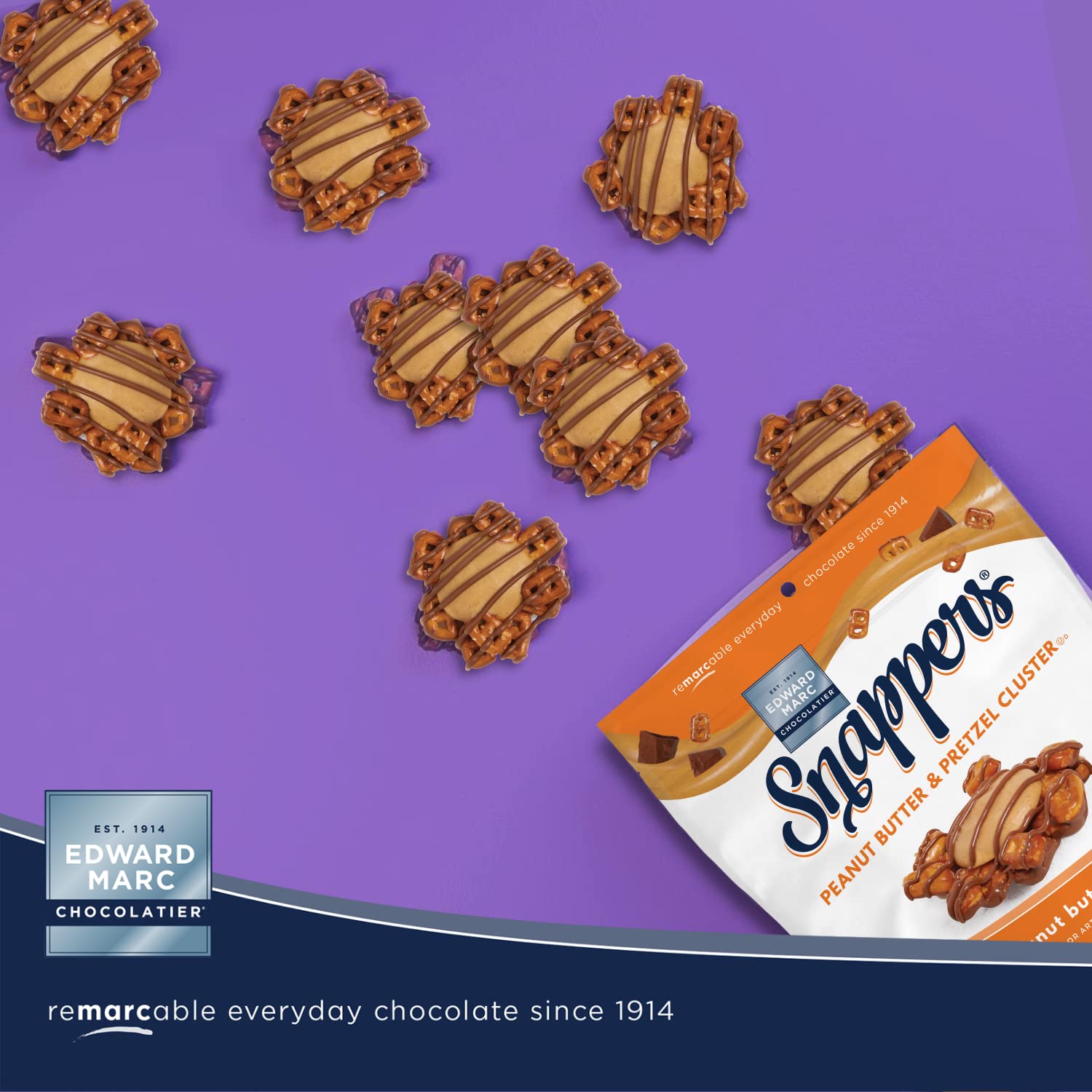 Edward Marc Snappers Peanut Butter & Pretzels Cluster - Crunchy Pretzel Snack With Milk Chocolate For Adults And Kids - 6 oz (Pack of 3)