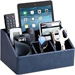 Organisateur de bureau en cuir PU, support de télécommande de luxe pour la maison, accessoires de bureau, caddy de table, organisateur de table de nuit (brun)